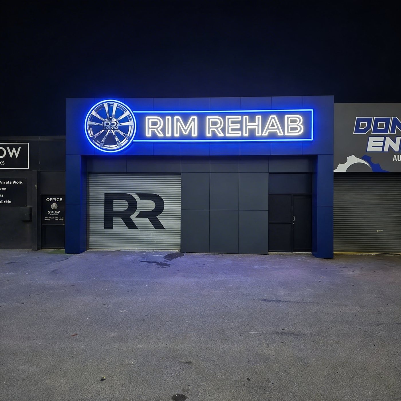 Rim Rehab workshop sign, Ferry Road, Southport